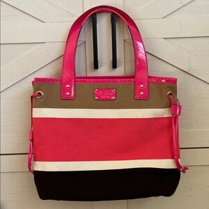 Kate Spade Vibrant Pink and Cream Striped Tote